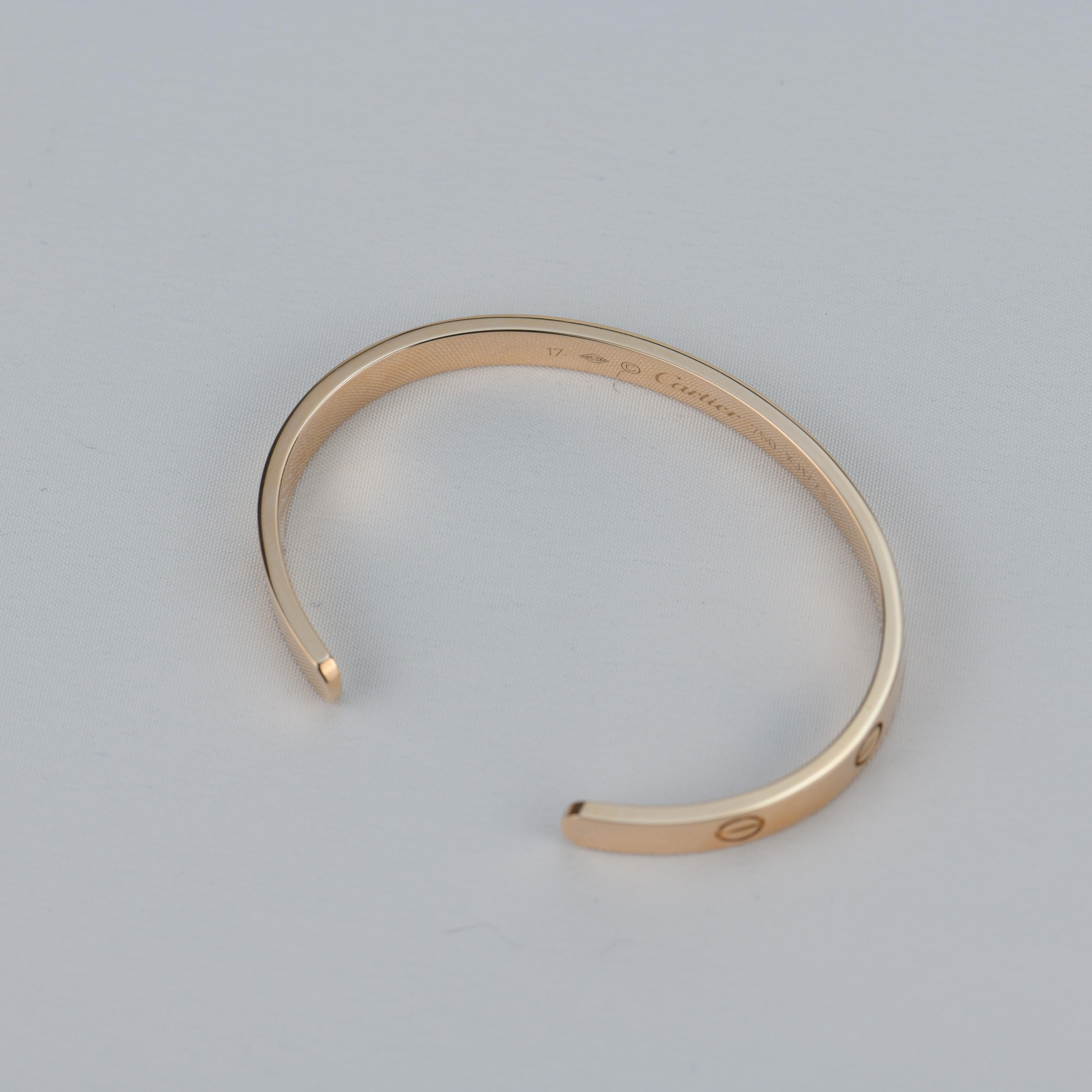 Women's or Men's Cartier Rose Gold Cuff Love Bracelet Size 18