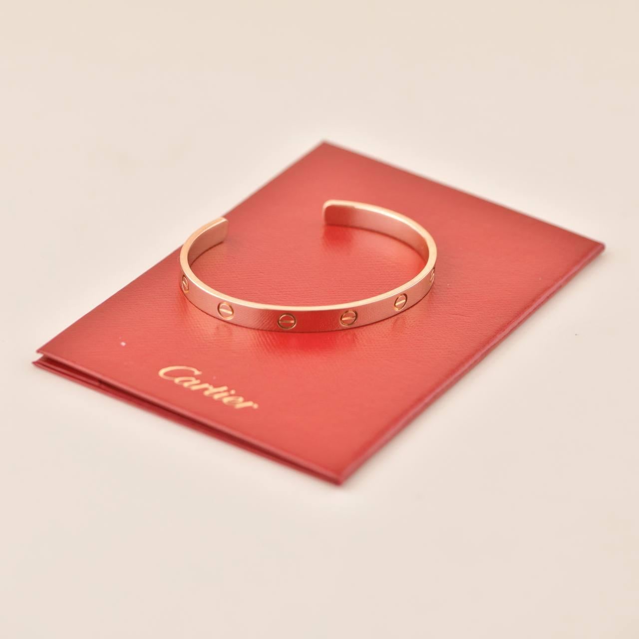 Cartier Rose Gold Cuff Love Bracelet Size 18 In Excellent Condition In Banbury, GB
