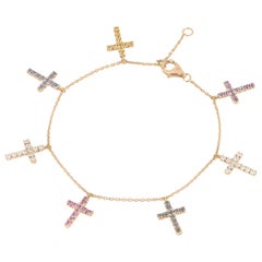 Bracelet Cartier en or rose:: diamants et saphirs multicolores