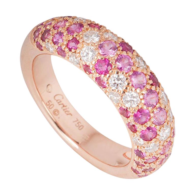 Cartier Rose Gold Diamond and Pink Sapphire Etincelle Ring