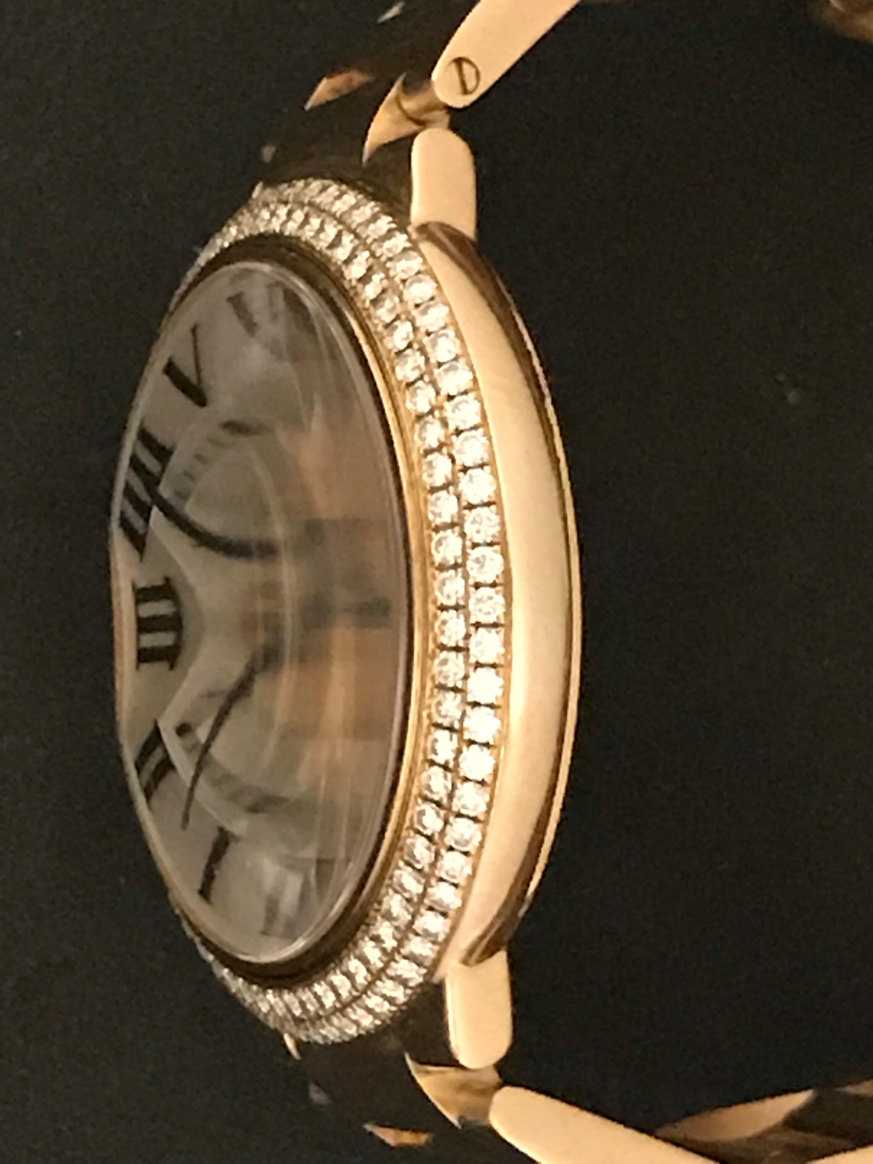 Cartier Rose Gold Diamond Bezel Ballon Bleu Automatic Wristwatch  In New Condition In Dallas, TX