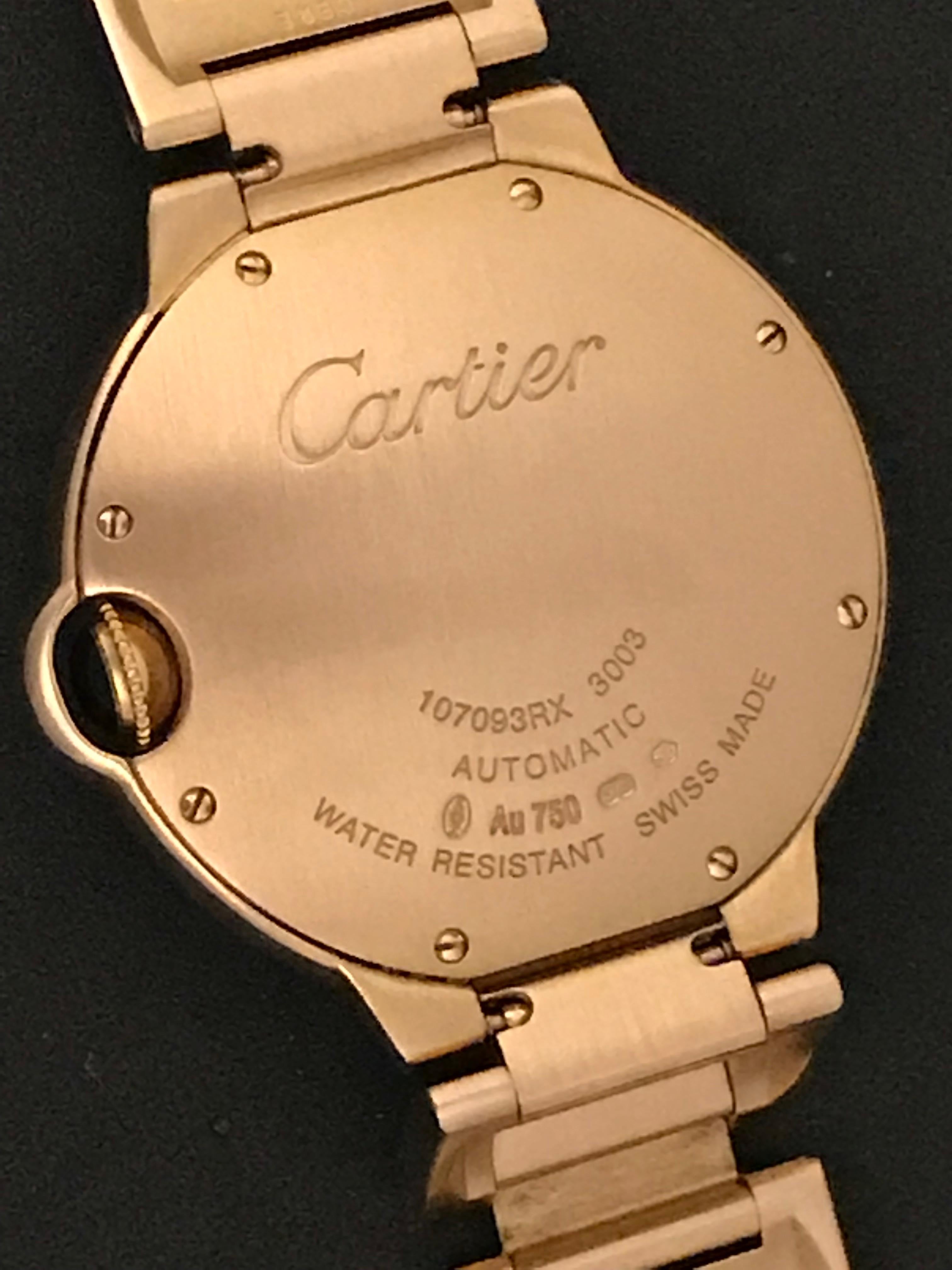 Women's or Men's Cartier Rose Gold Diamond Bezel Ballon Bleu Automatic Wristwatch 
