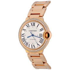 Cartier Rose Gold Diamond Bezel Ballon Bleu Automatic Wristwatch 