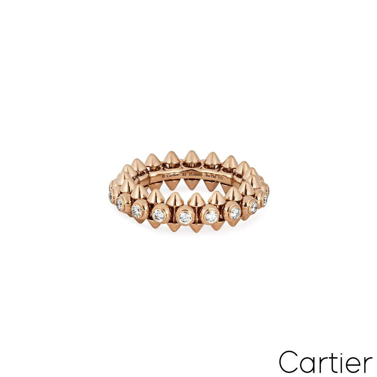 Round Cut Cartier Rose Gold Diamond Clash de Cartier Ring Size 53 N4765400 For Sale