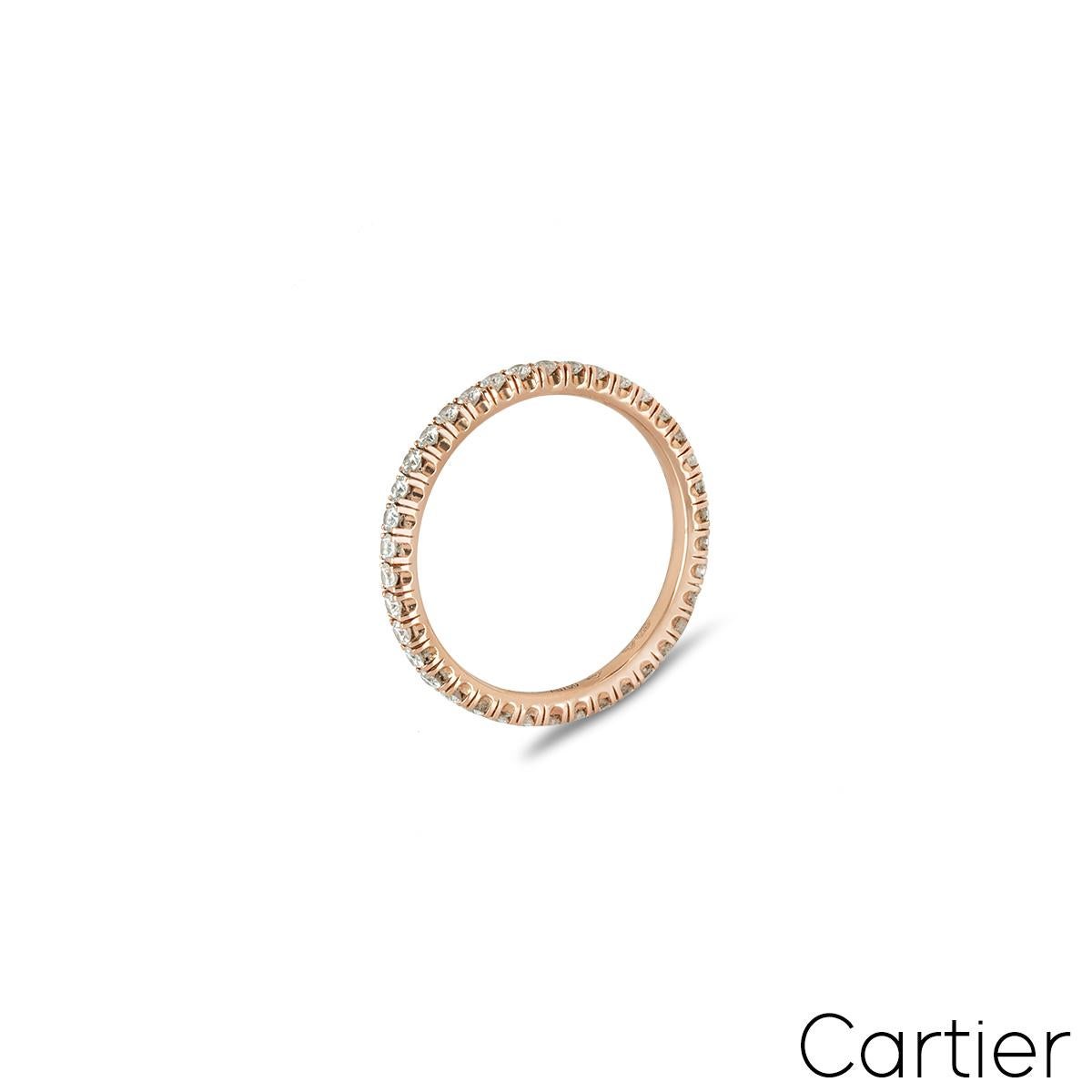 A beautiful 18k rose gold full diamond eternity ring by Cartier from the Étincelle de Cartier collection. The wedding band is pave set with 38 round brilliant cut diamonds with an approximate total weight of 0.47ct, F-G colour and VS clarity. The