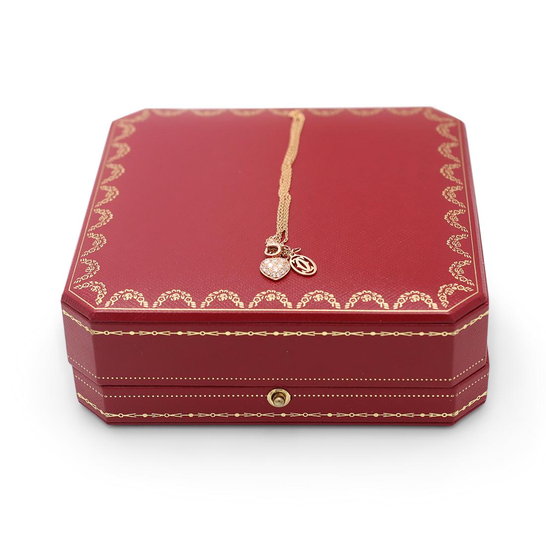Brilliant Cut Cartier Rose Gold Diamond Heart Pendant Necklace