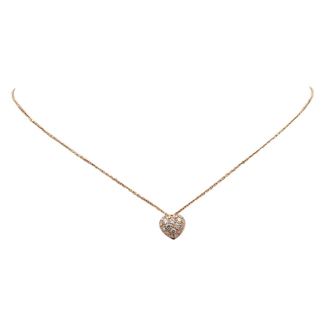 Cartier Rose Gold Diamond Heart Pendant Necklace