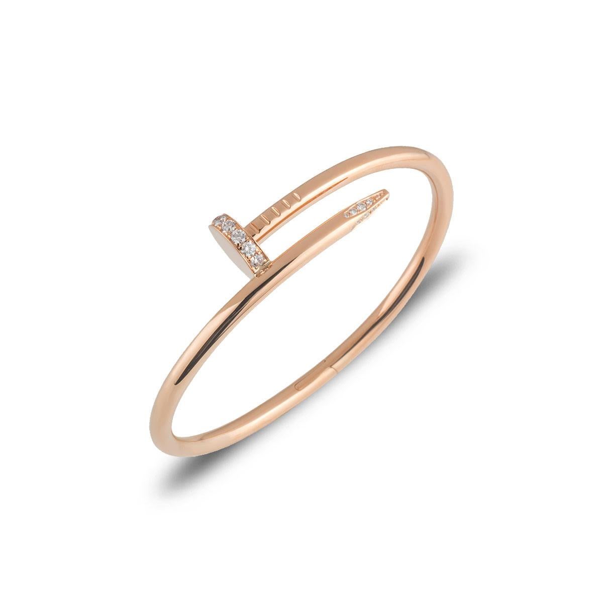Cartier Rose Gold Diamond Juste Un Clou Bracelet Size 17 B6048517 In Excellent Condition For Sale In London, GB