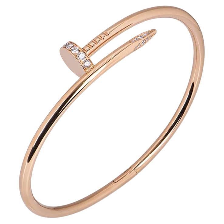 Cartier Rose Gold Diamond Juste Un Clou Bracelet Size 17 B6048517 For Sale
