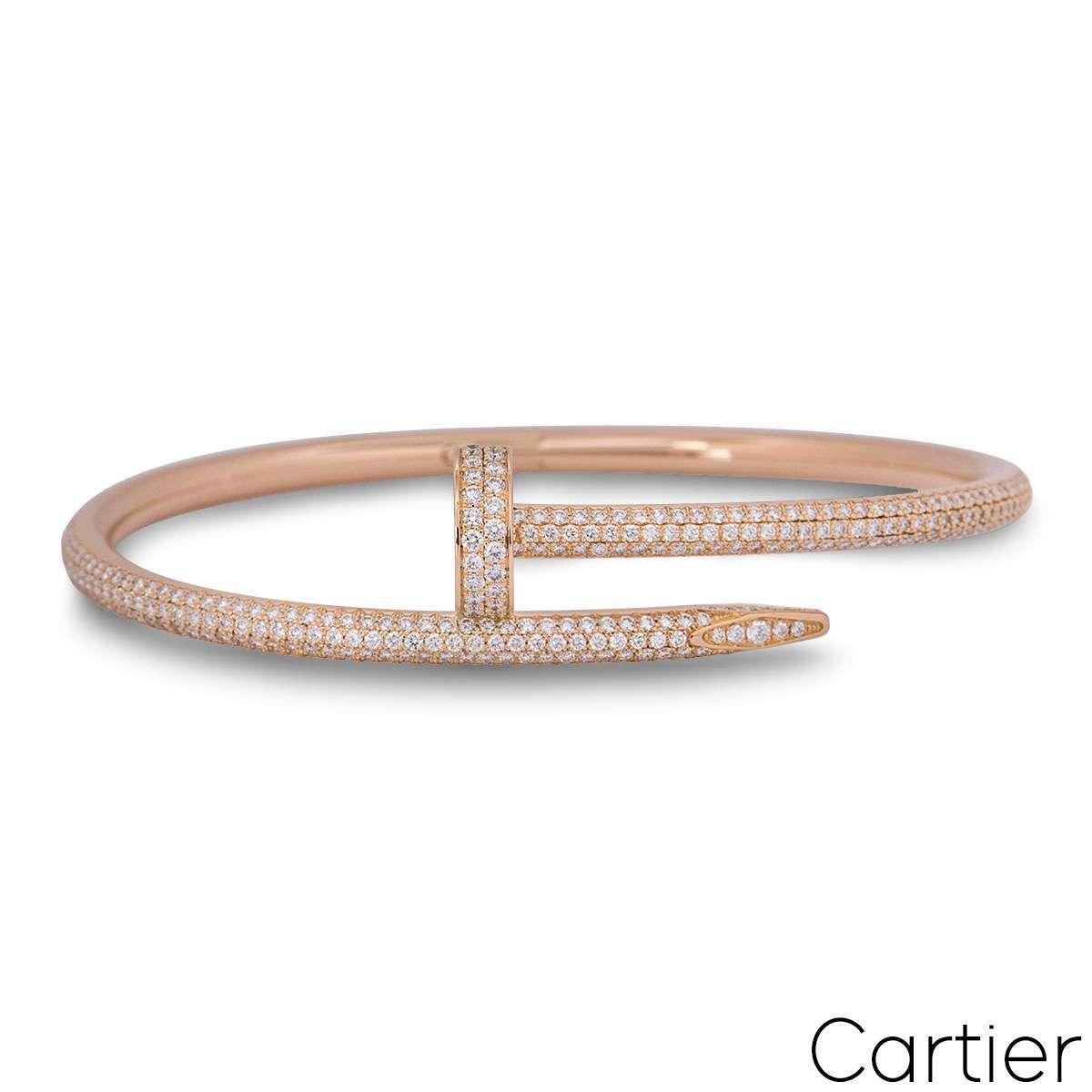 Taille ronde Cartier Bracelet Juste Un Clou en or rose et diamants, taille 17 N6702117 en vente