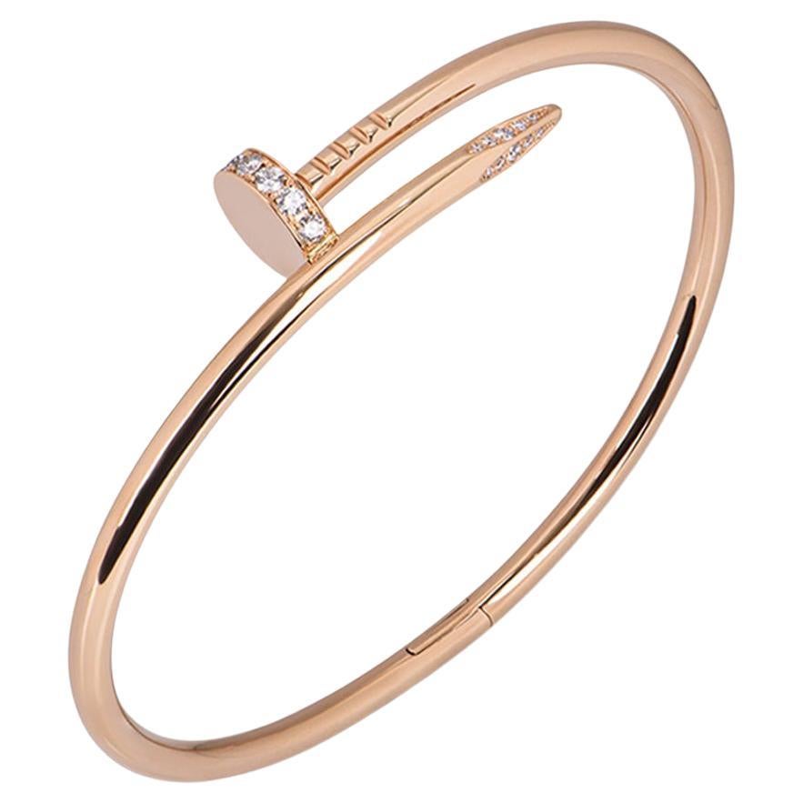 Cartier Rose Gold Diamond Juste Un Clou Bracelet Size 19 B6048519 For Sale