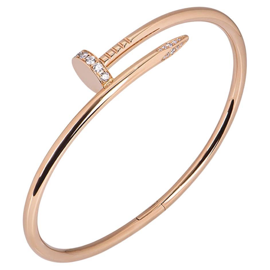 Cartier Rose Gold Diamond Juste Un Clou Bracelet Size 20 B6048520 For Sale