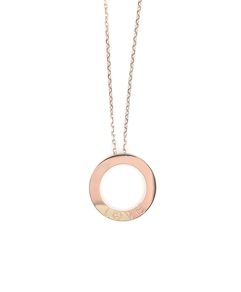 Cartier Rose Gold Diamond Love Circle Charm Necklace For Sale at 1stdibs
