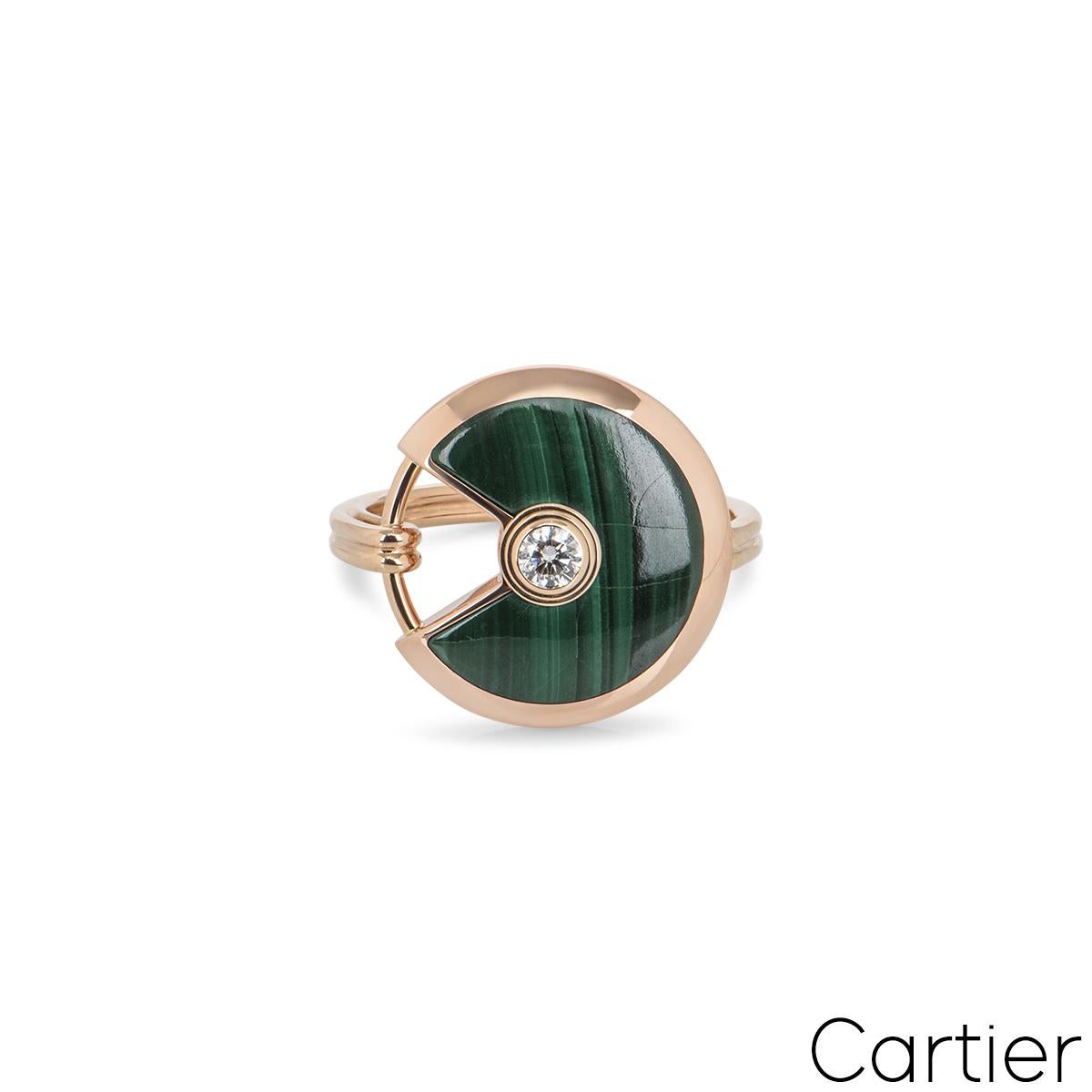 Cartier Amulette De Cartier Ring aus Roségold mit Diamanten und Malachit im Zustand „Hervorragend“ im Angebot in London, GB