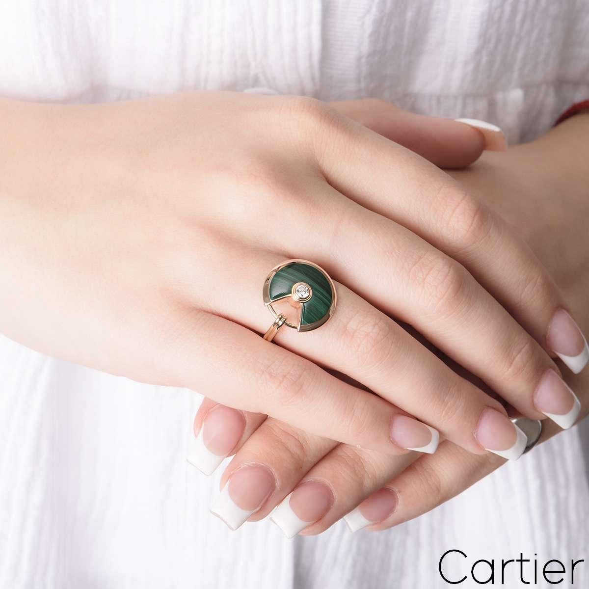 Women's Cartier Rose Gold Diamond Malachite Amulette De Cartier Ring For Sale