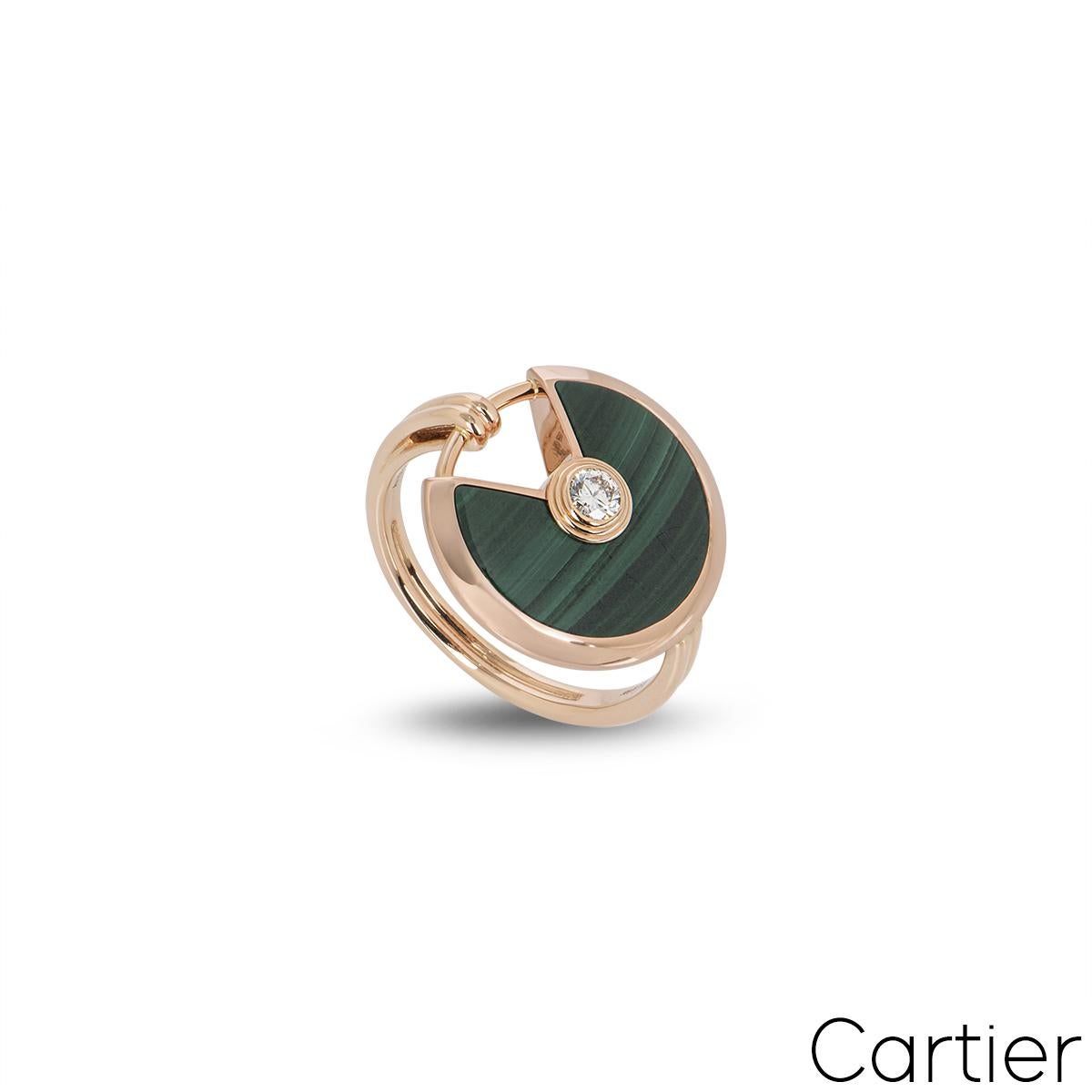 Cartier Rose Gold Diamond Malachite Amulette De Cartier Ring For Sale 1