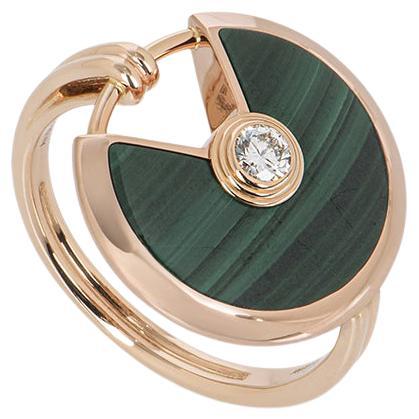Cartier Rose Gold Diamond Malachite Amulette De Cartier Ring