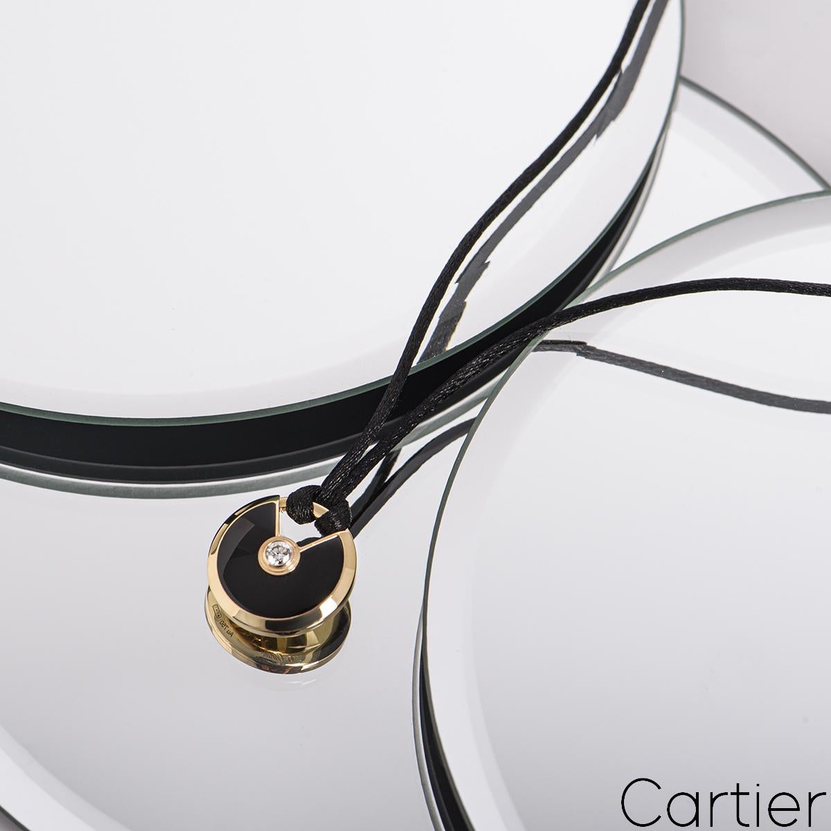 Round Cut Cartier Rose Gold Diamond & Onyx Amulette De Cartier Necklace For Sale