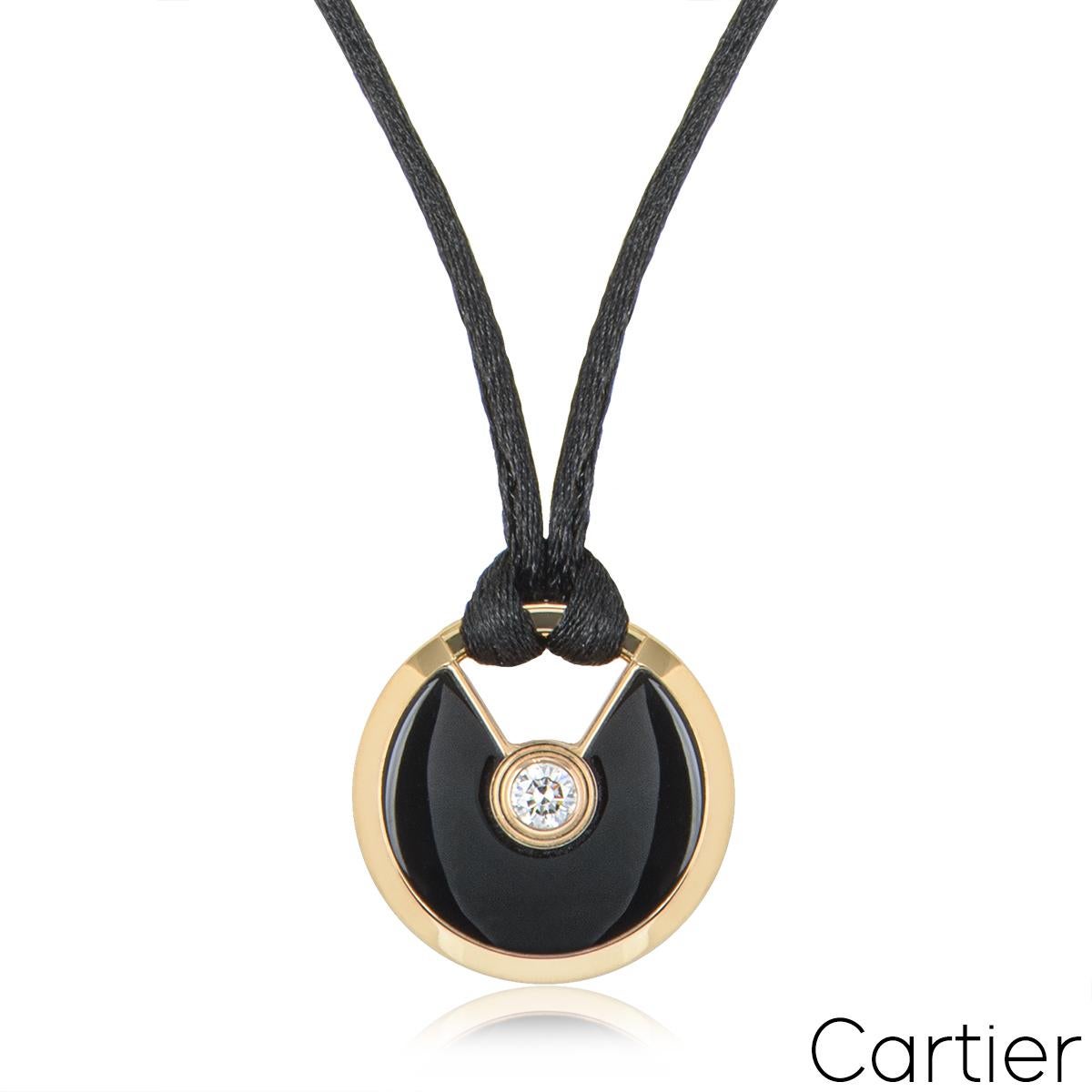 Cartier Rose Gold Diamond & Onyx Amulette De Cartier Necklace In Excellent Condition For Sale In London, GB