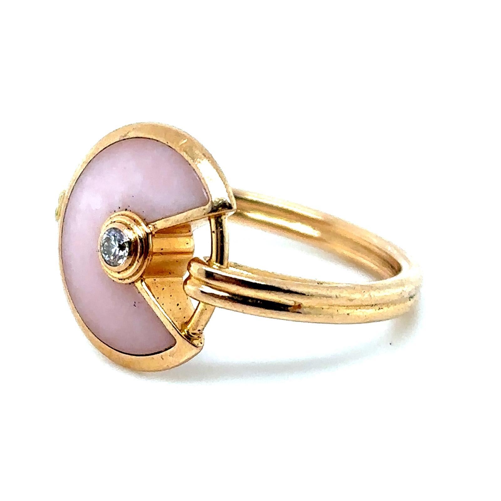 Modern Cartier Rose Gold Diamond Rose Quartz Amulette De Cartier Ring For Sale