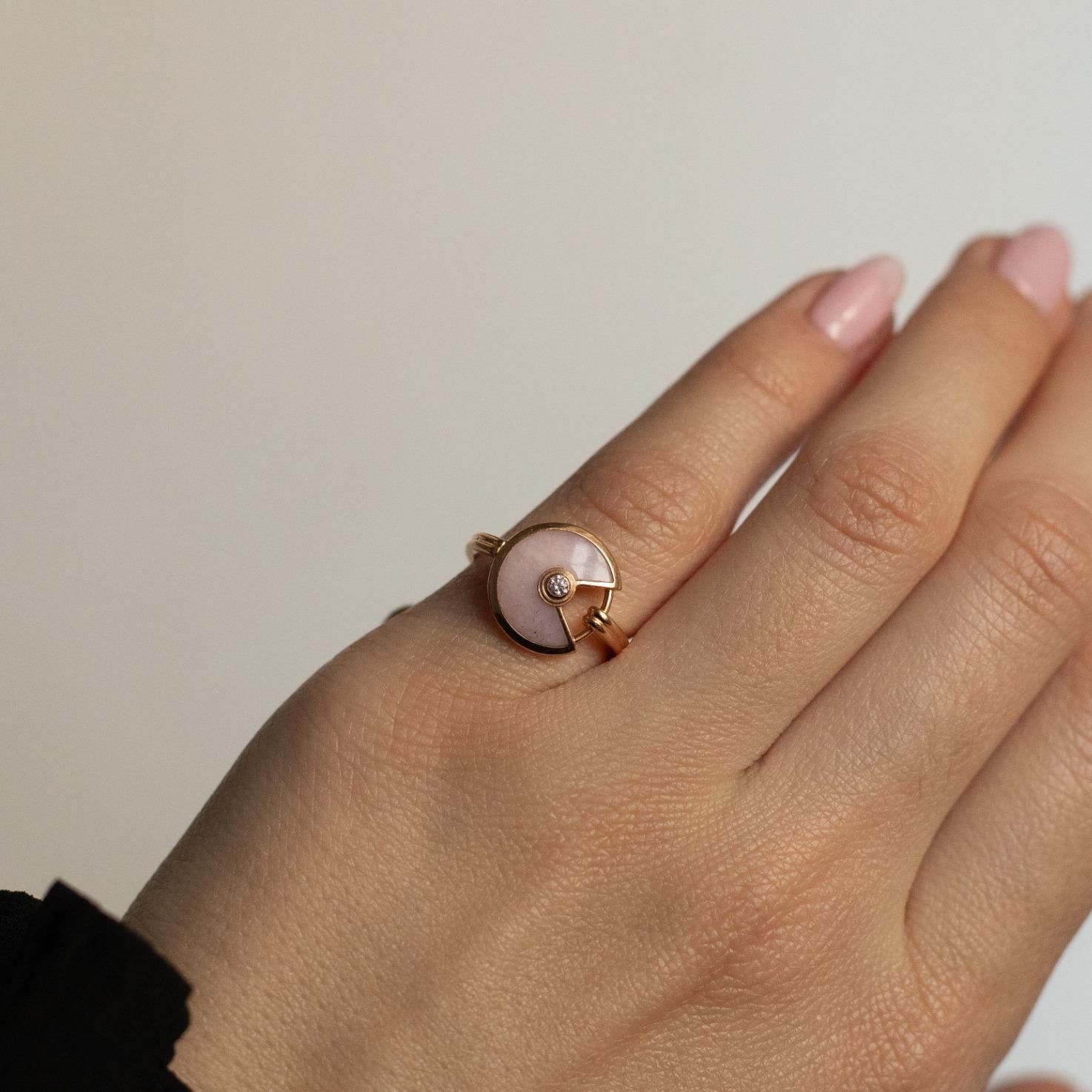 Cartier Rose Gold Diamond Rose Quartz Amulette De Cartier Ring For Sale 2