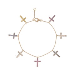 Cartier Rose Gold Diamond & Sapphire Cross Charm Bracelet N6701300