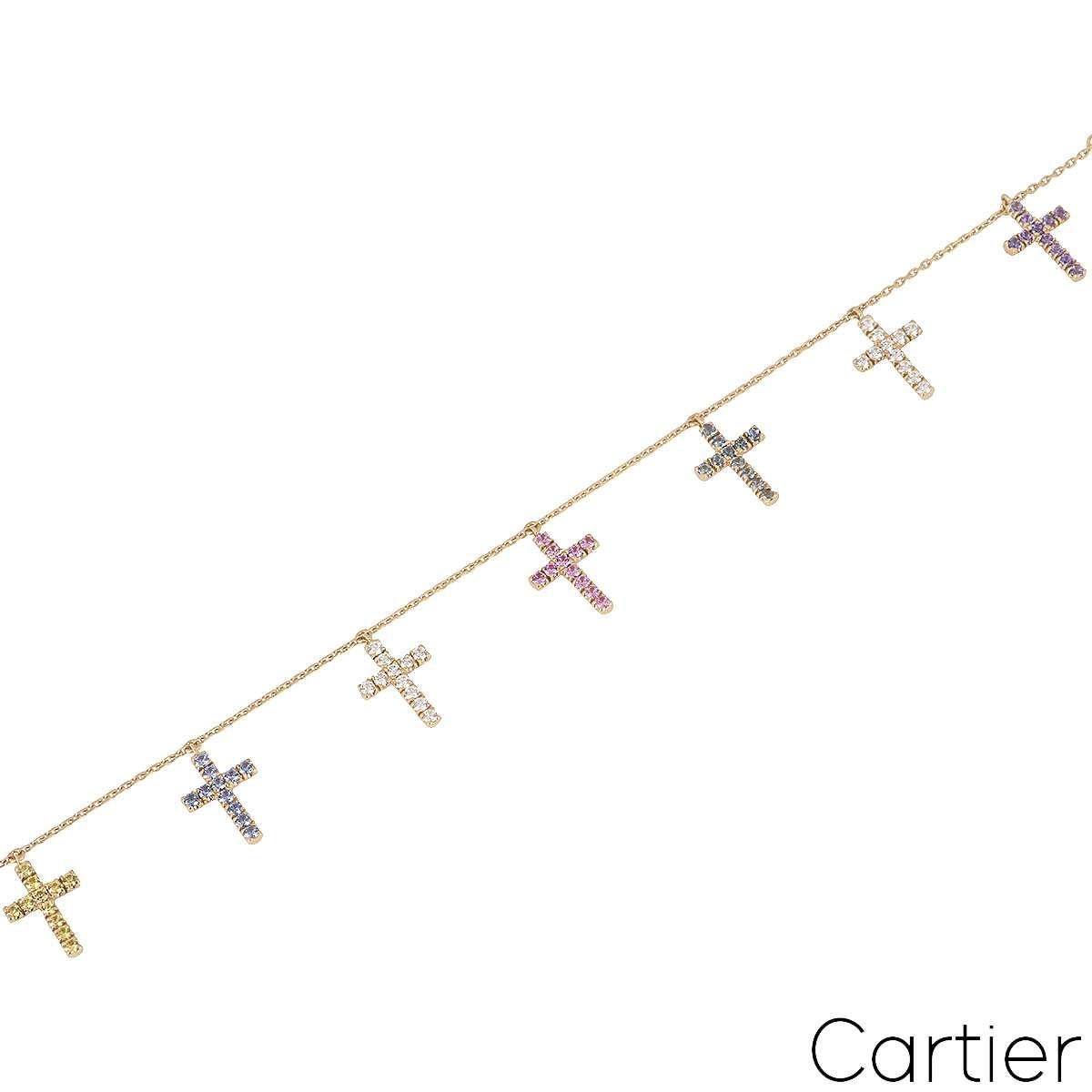 Taglio brillante Cartier Bracciale a croce in oro rosa con diamanti e zaffiri N6701300 in vendita