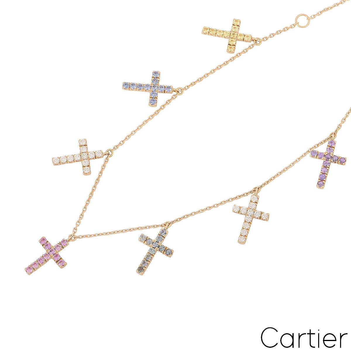 Cartier Rose Gold Diamond & Sapphire Cross Charm Bracelet N6701300 For Sale 1