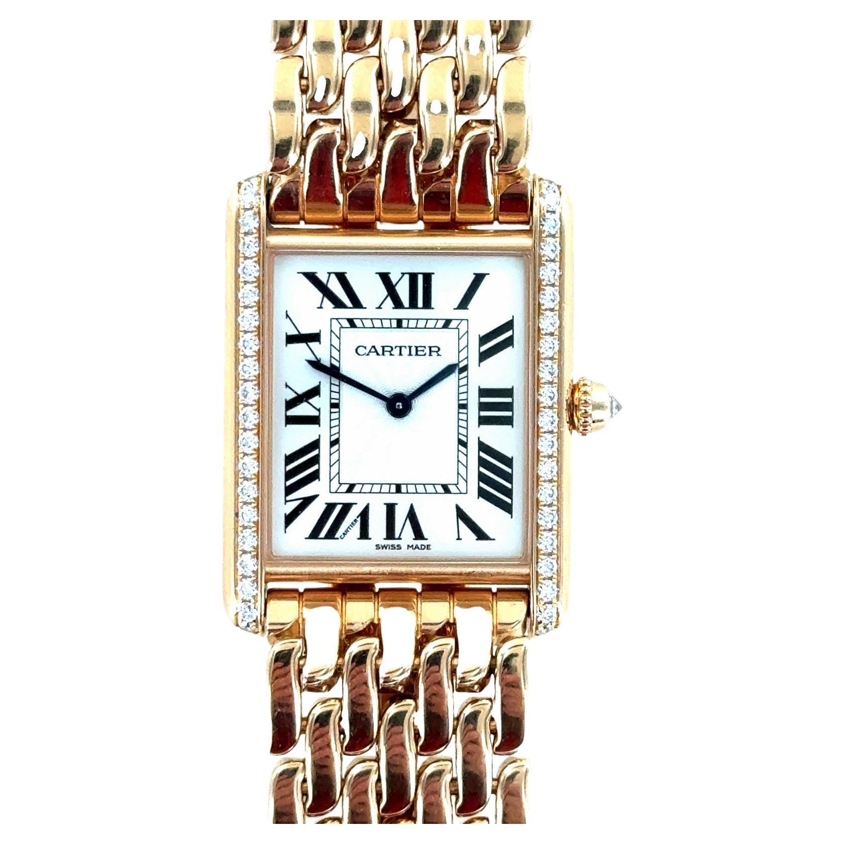 Cartier Roségold Diamant-Tank Louis Große Uhr mit Handaufzug, Roségold