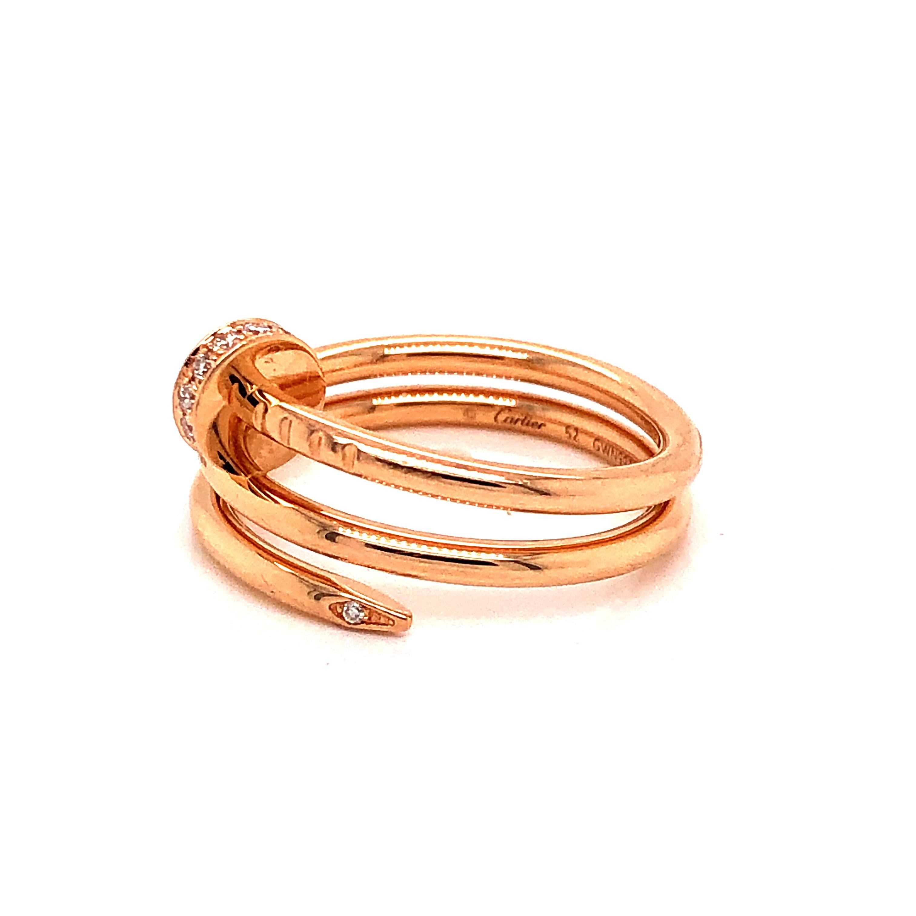 This remarkable rose gold ring set with diamonds from the brand's Juste Un Clou collection coils elegantly around your finger with just the right amount of style and edge. Crafted from 18-karat rose gold, this piece reflects the rebellious streak of