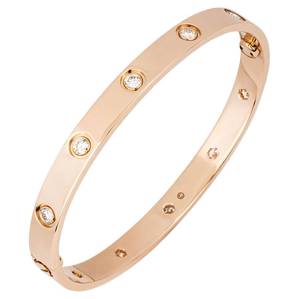 Cartier Rose Gold Full Diamond Love Bracelet Size 20 B6040620 For Sale