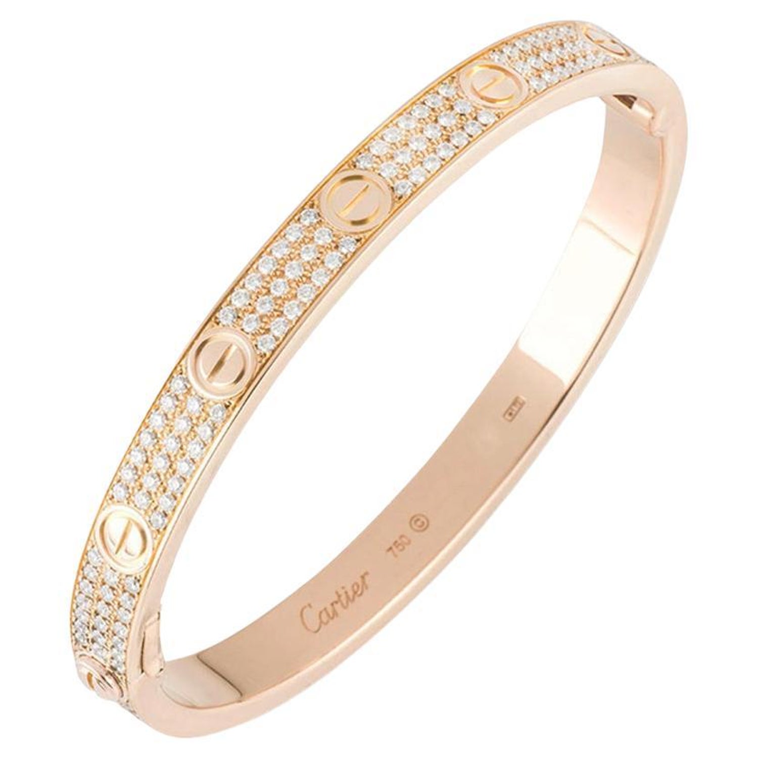 Cartier Rose Gold Full Diamond Pave Love Bracelet Size 18 N6036918 For Sale  at 1stDibs