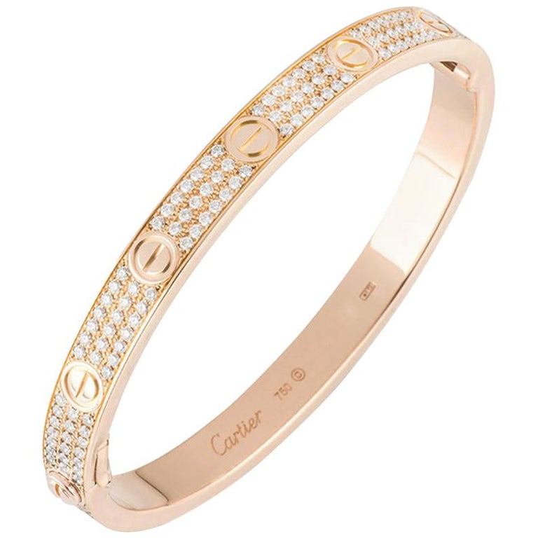 Cartier Rose Gold Full Pave Diamond Love Bracelet N6036916 at 1stDibs