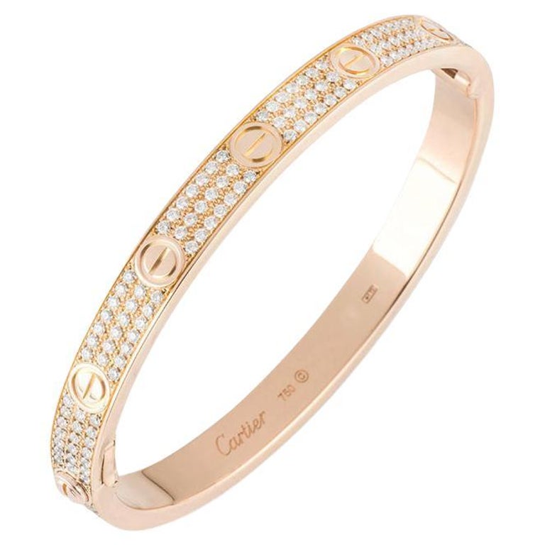 Cartier Rose Gold Full Pave Diamond Love Bracelet Size 16 N6036916 For