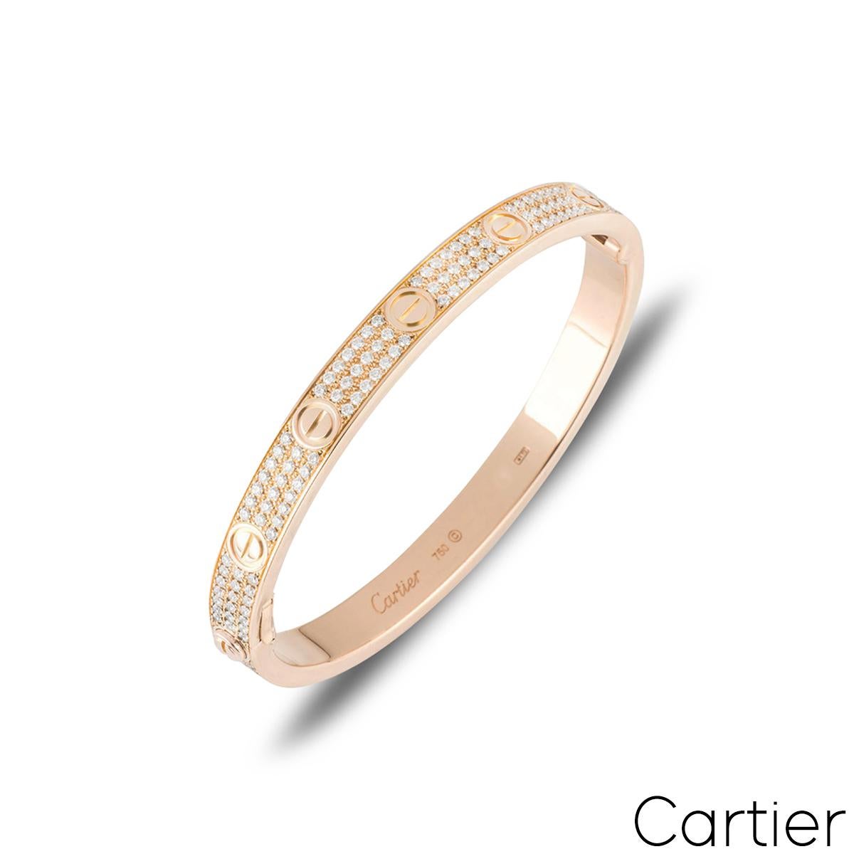 Round Cut Cartier Rose Gold Full Pave Diamond Love Bracelet N6036917
