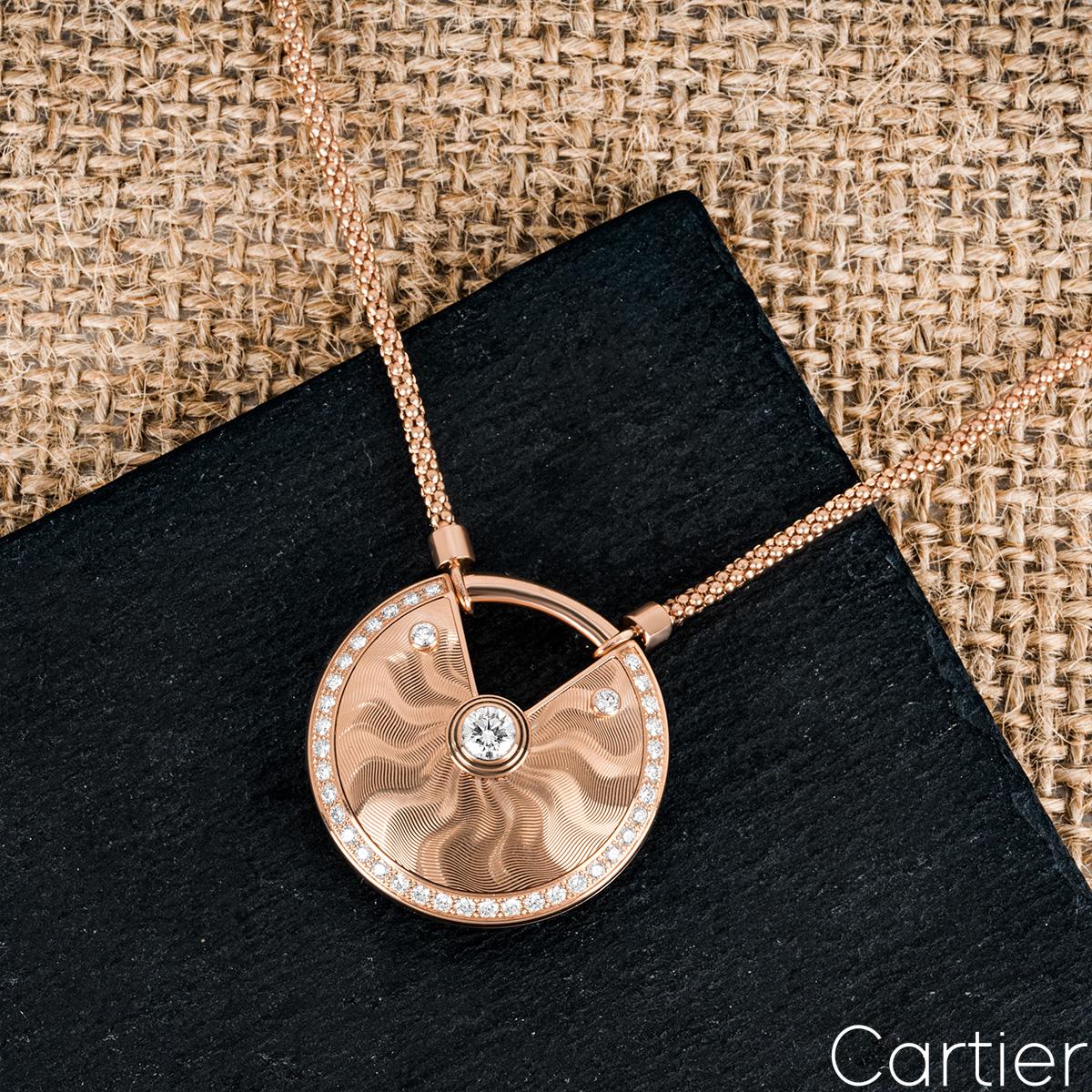 Round Cut Cartier Rose Gold Guilloche Amulette De Cartier Necklace For Sale
