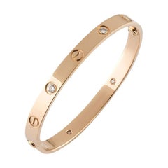 Cartier Rose Gold Half Diamond Love Bracelet Size 16 B6036016