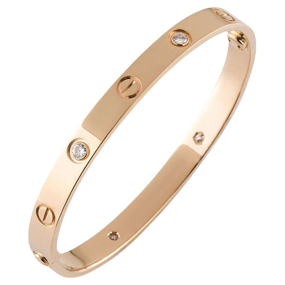 Cartier Love-Armband aus Roségold mit halber Diamant, Größe 19 B6036019