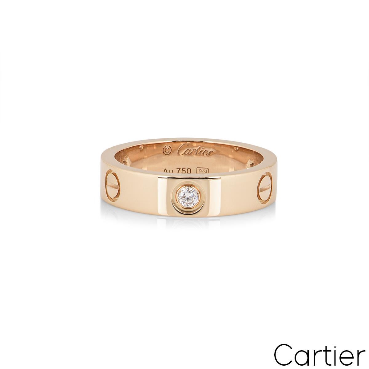 Taille ronde Cartier, bague d'amour en or rose avec demi diamant, taille 50 B4087500 en vente
