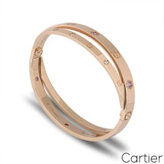 Cartier Rose Gold Half Diamond & Pink Sapphire Double Love Bracelet Size 18 N670