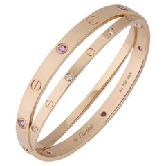 Cartier Pulsera Doble Amor Oro Rosa Medio Diamante y Zafiro Rosa Talla 18 N670