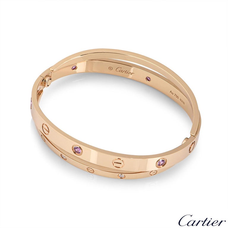 Cartier Rose Gold Half Diamond And Pink Sapphire Love Bracelet N At 1stdibs Cartier Love Sapphire Bracelet Cartier Love Bracelet With Pink Sapphire Cartier Sapphire Love Bracelet