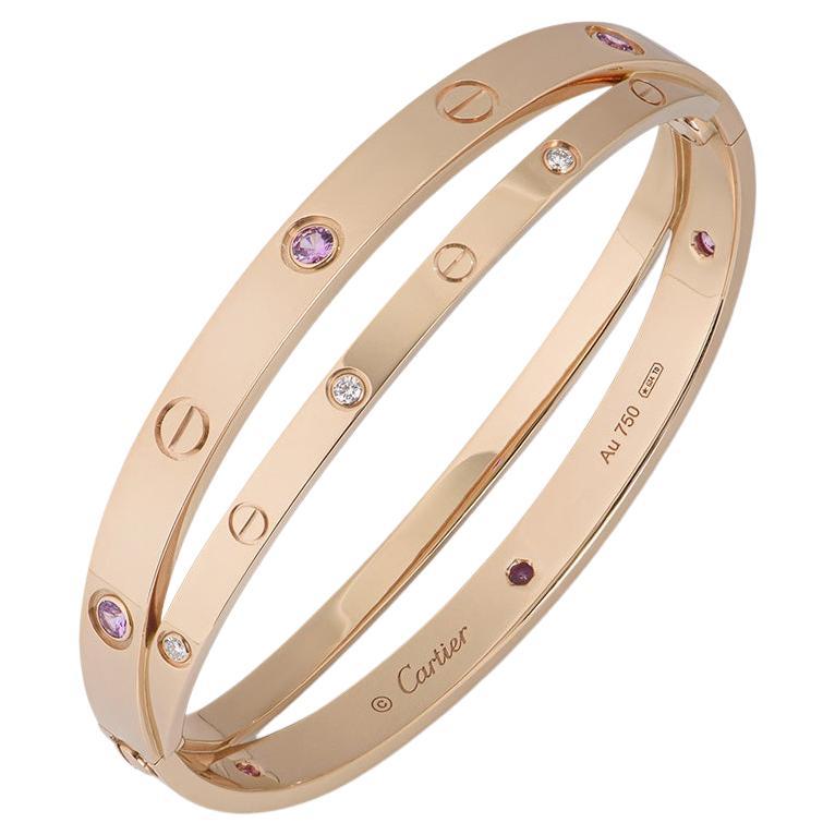 Cartier Rose Gold Half Diamond & Pink Sapphire Love Bracelet Size 17 N6705917