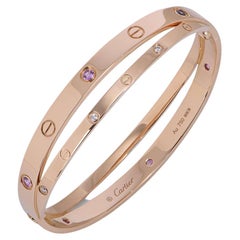 Cartier Rose Gold Half Diamond & Pink Sapphire Love Bracelet Size 19 N6705919