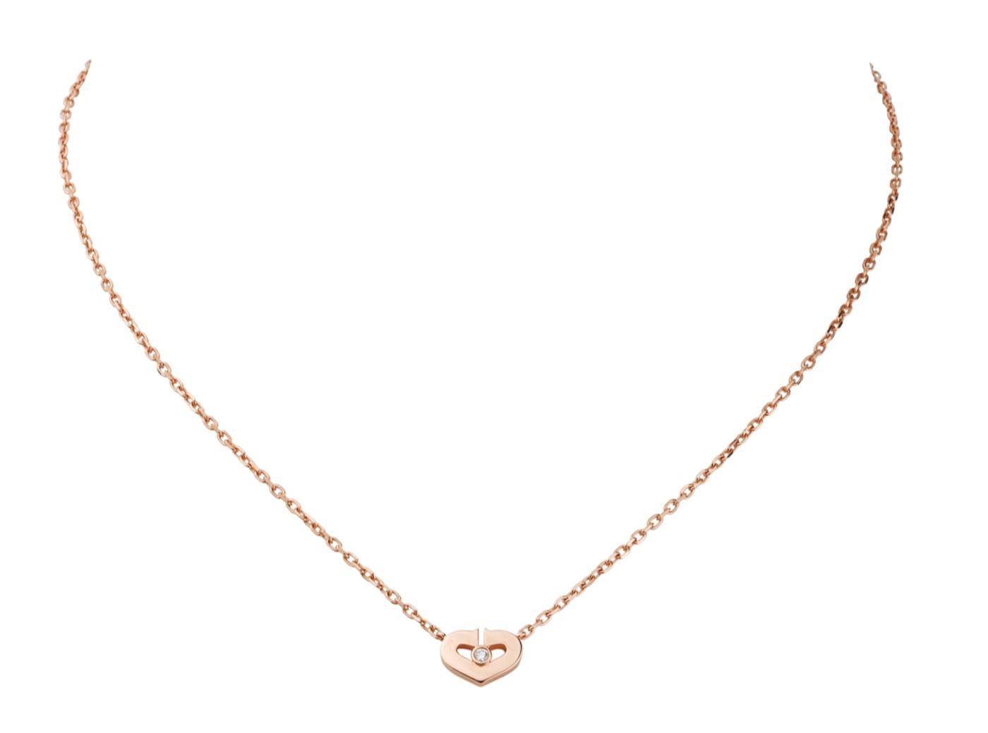 Cartier Rose Gold Herz-Anhänger Halskette mit Diamant Damen im Angebot