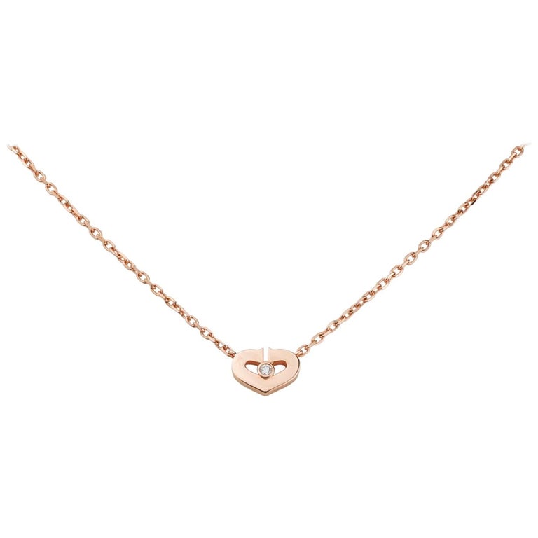 Cartier Rose Gold Heart Pendant Necklace with Diamond For Sale at 1stdibs