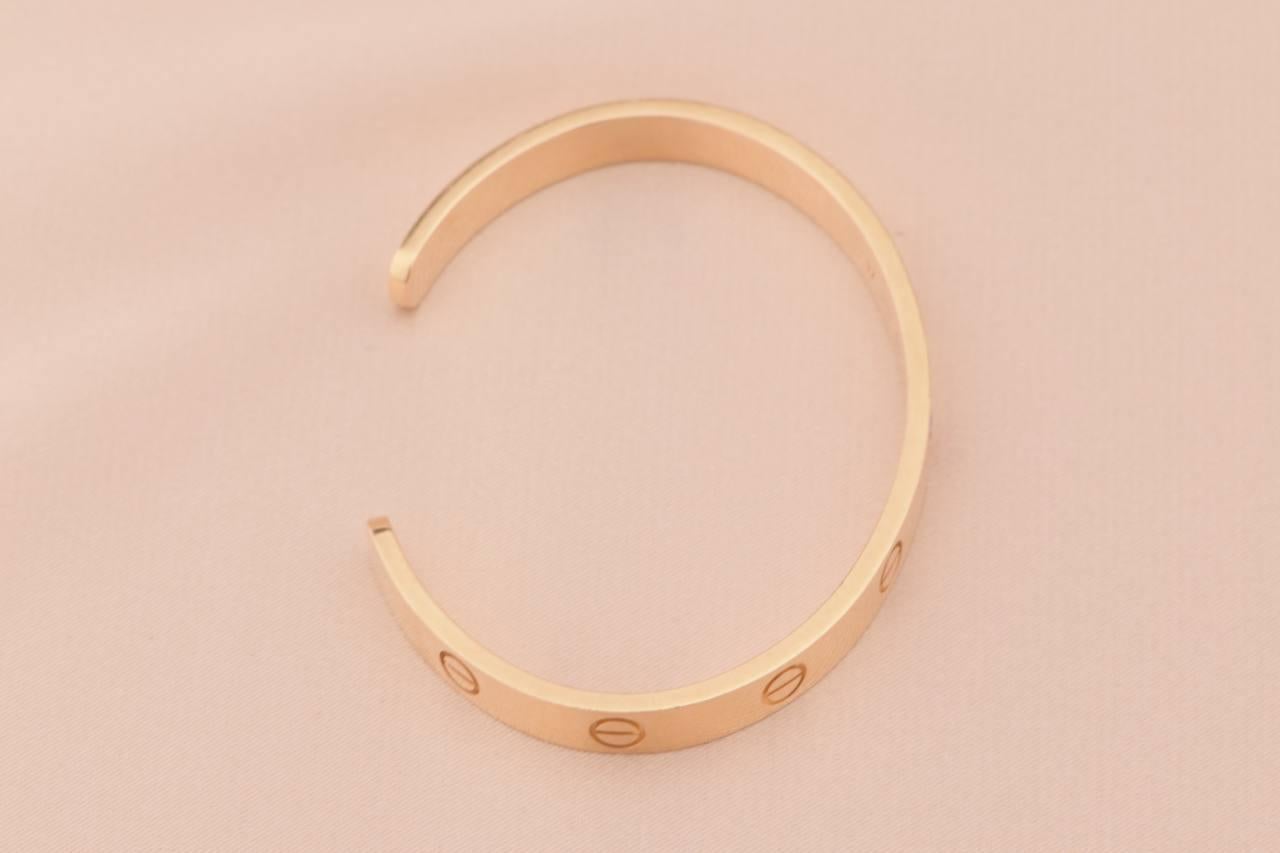 Brilliant Cut Cartier Rose Gold Love Bangle with Pink Sapphire