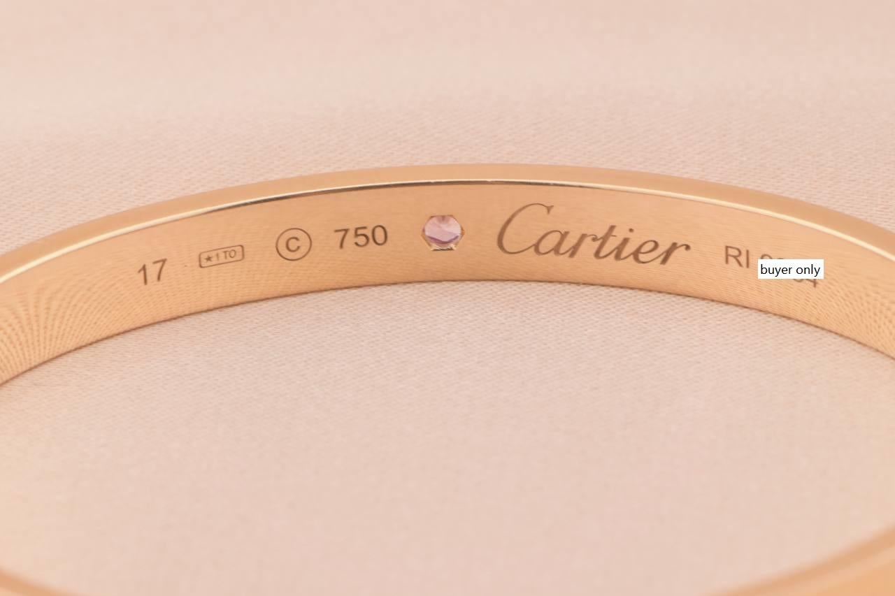 Cartier Rose Gold Love Bangle with Pink Sapphire In Excellent Condition In Banbury, GB