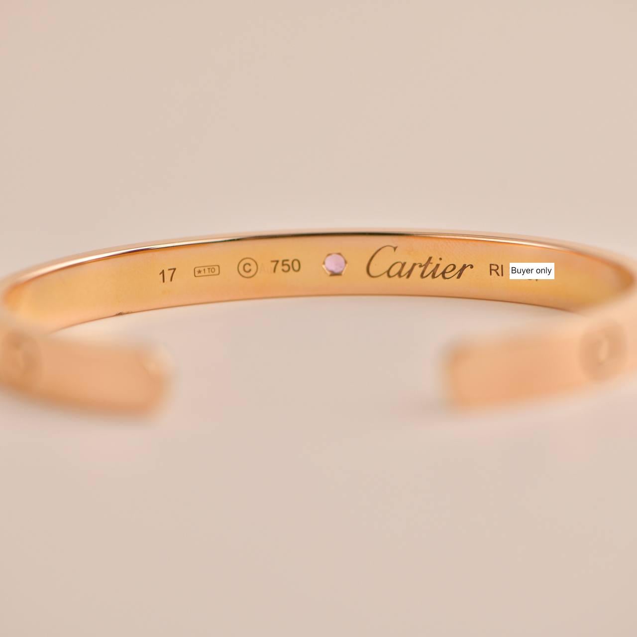 Brilliant Cut Cartier Rose Gold Love Bangle with Sapphire Size 17