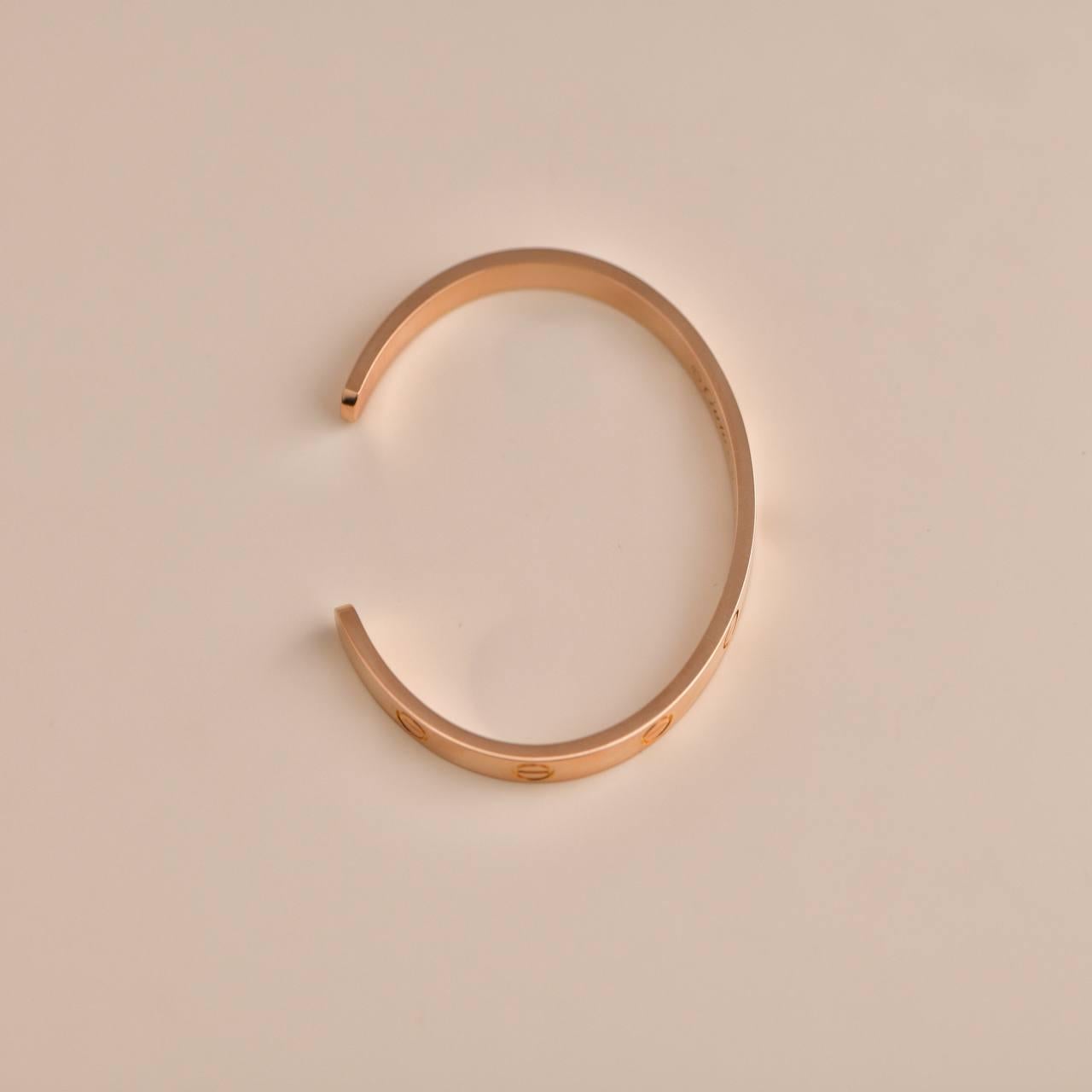 Cartier Rose Gold Love Bangle with Sapphire Size 17 In Excellent Condition In Banbury, GB